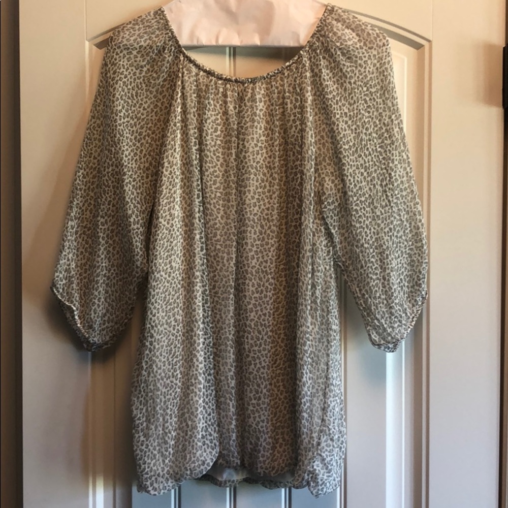 Leopard print top, 3/4” elastic sheer sleeves